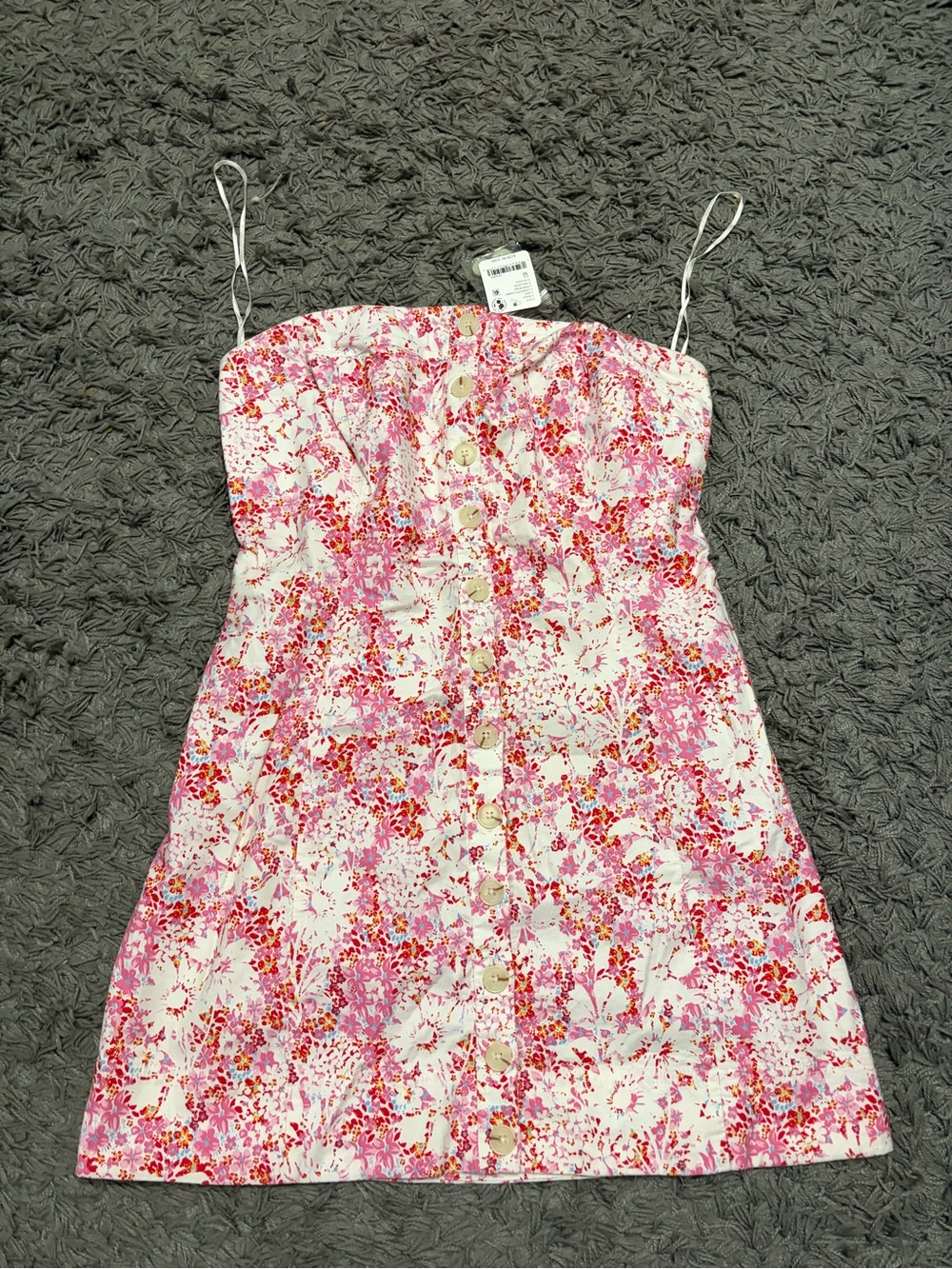 Free People Pink White Floral Button-Front Mini Dress